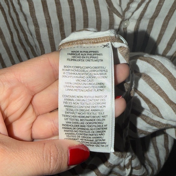 Polo Ralph Lauren Linen Tie Front Striped Blouse Brown White Size 10 - Picture 5 of 6